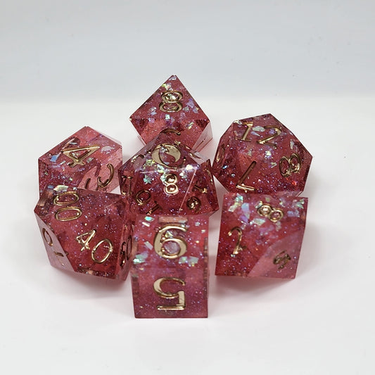Rose Quartz 7 Piece Dice Set