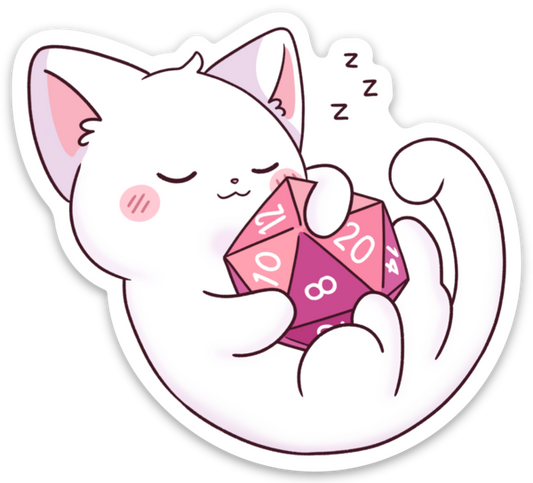 Cat Sleeping with D20 Sticker