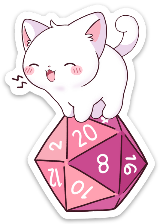 Cat Standing on D20 Sticker